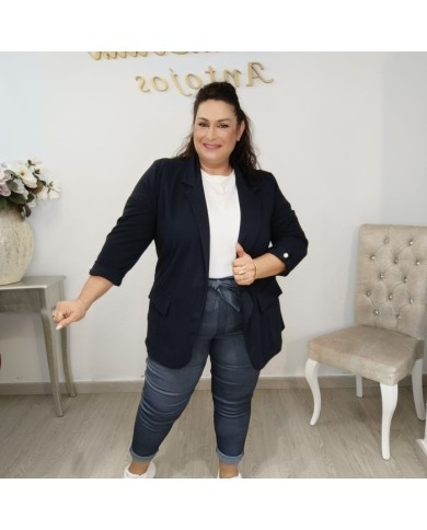 Blazer Perla Tallas Grandes - Americana Elegante Azul Marino