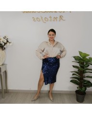 Falda Tubo con Lentejuelas y Abertura | Máximo Glamour