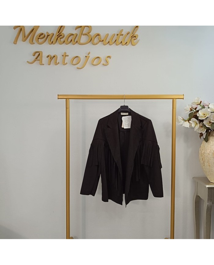 Chaqueta Antelina Flecos - Blazer Suede Boho Negro