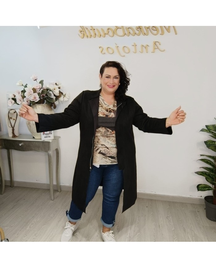 Chaqueta Larga Valencia - Abrigo Suede Cremallera Curvy