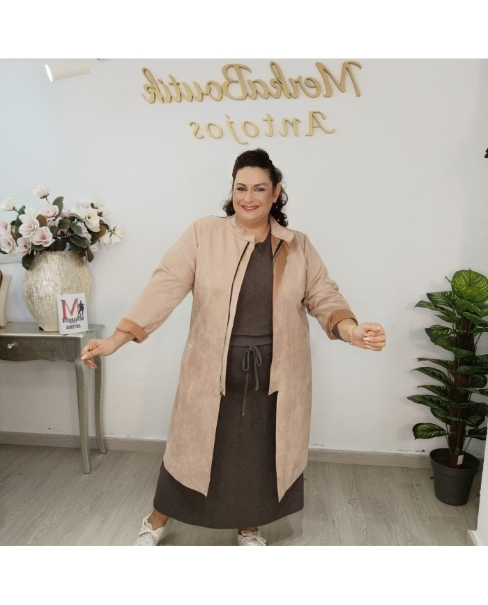 Chaqueta Larga Valencia - Abrigo Suede Cremallera Curvy