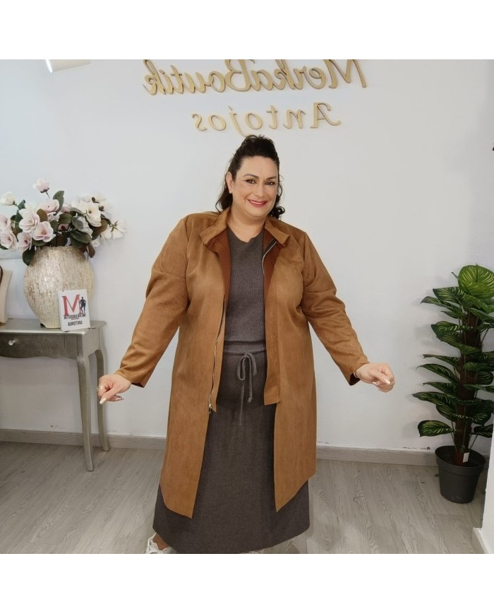 Chaqueta Larga Valencia - Abrigo Suede Cremallera Curvy