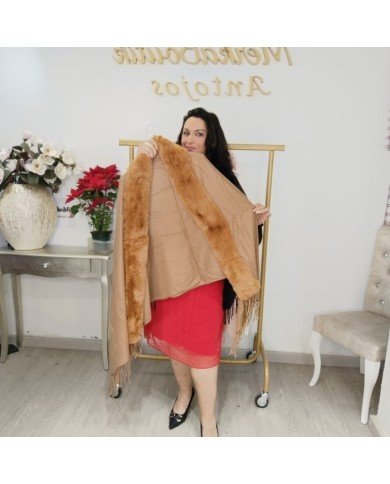 Pashmina Pelo Fleco - Chal Maxi Camel Piel Sintética