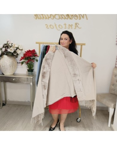 Pashmina Pelo Fleco - Chal Maxi Camel Piel Sintética