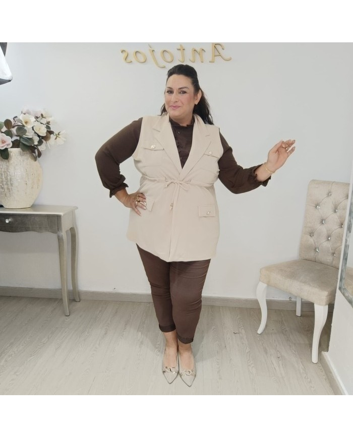 Chaleco Safari Curvy - Utilitario Largo con Cinturón