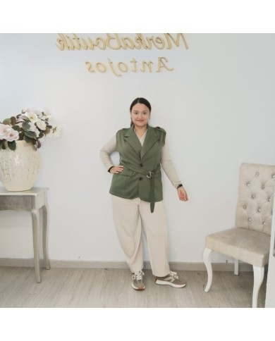 Chaleco Amancio Hombreras - Blazer Sastre Largo con Cinturón