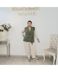 Chaleco Amancio Hombreras - Blazer Sastre Largo con Cinturón