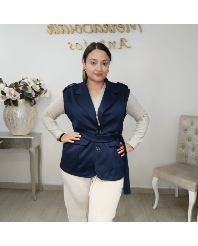 Chaleco Amancio Hombreras - Blazer Sastre Largo con Cinturón