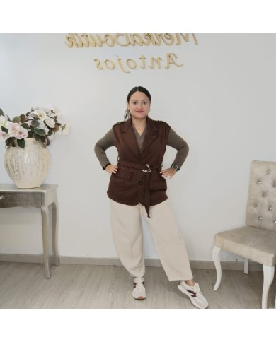 Chaleco Amancio Hombreras - Blazer Sastre Largo con Cinturón