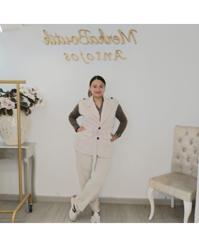 Chaleco Amancio Hombreras - Blazer Sastre Largo con Cinturón