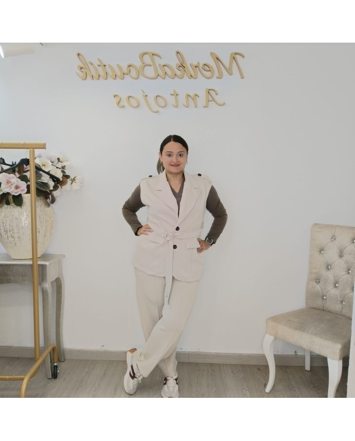 Chaleco Amancio Hombreras - Blazer Sastre Largo con Cinturón