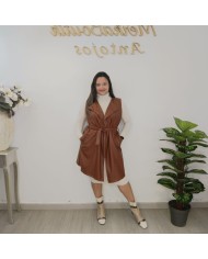 Chaleco Polipiel Largo - Gabardina Sin Mangas Curvy