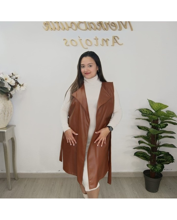 Chaleco Polipiel Largo - Gabardina Sin Mangas Curvy