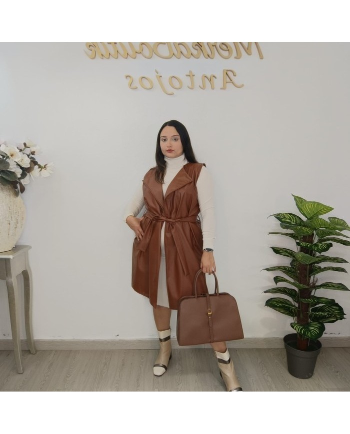 Chaleco Polipiel Largo - Gabardina Sin Mangas Curvy