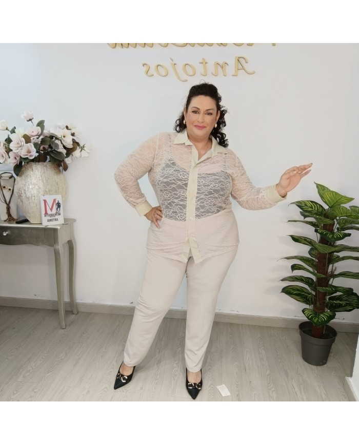 Camisa Encaje Carmele - Tallas Grandes - Blusa Manga Larga