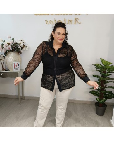 Camisa Encaje Carmele - Tallas Grandes - Blusa Manga Larga