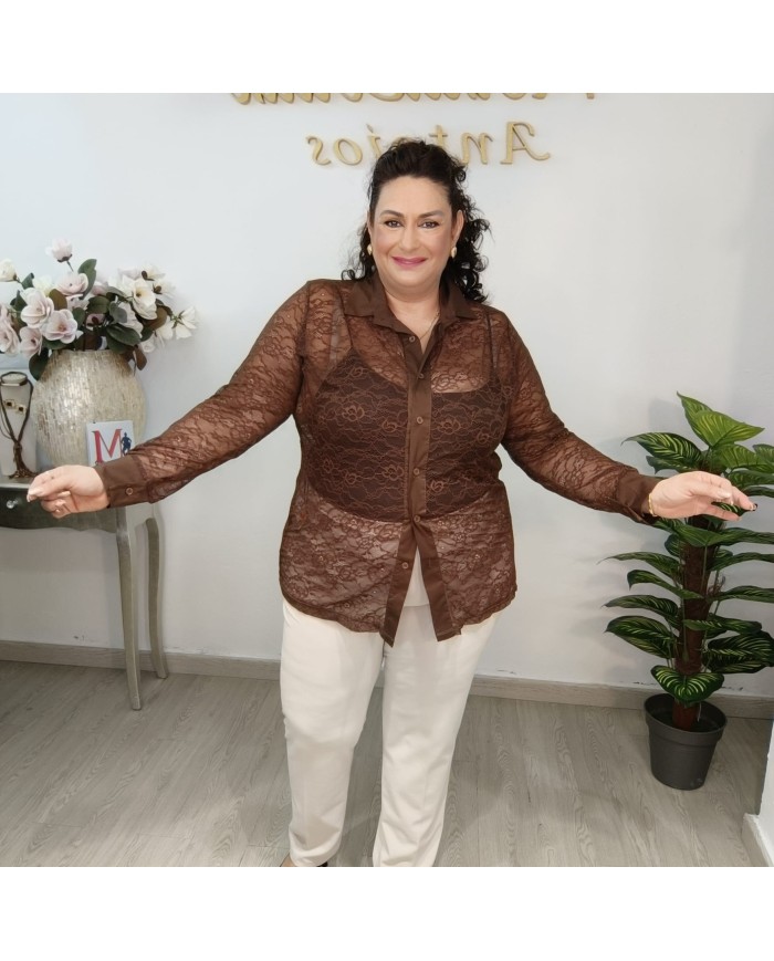 Camisa Encaje Carmele - Tallas Grandes - Blusa Manga Larga