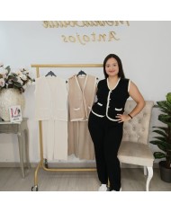 Conjunto Trigero Punto - Chaleco y Pantalón Talla Grande Ribete