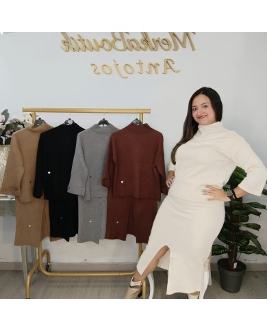 Conjunto Camila Punto - Jersey Cuello Alto y Falda Midi Talla Grande Conjunto Camila Punto - Jersey Cuello Alto y Falda Midi Talla Grande