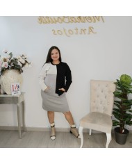 Vestido Mixto Punto Colour Block - Talla Grande Bolsillos