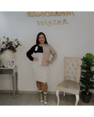 Vestido Mixto Punto Colour Block - Talla Grande Bolsillos