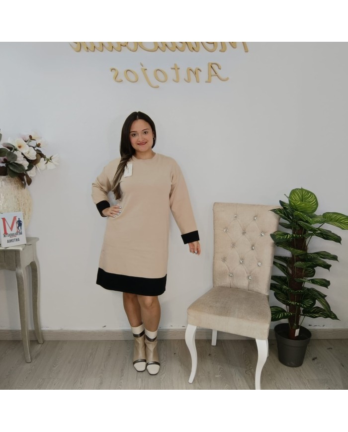 Vestido Maya Punto Bicolor - Talla Grande Contraste Puños