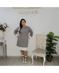 Vestido Maya Punto Bicolor - Talla Grande Contraste Puños