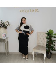 Falda Midi Punto Canalé - Cintura Alta Talla Grande Beige