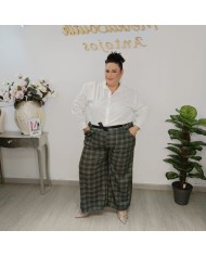 Pantalón Cuadros Ancho - Palazzo Cintura Alta Talla Grande