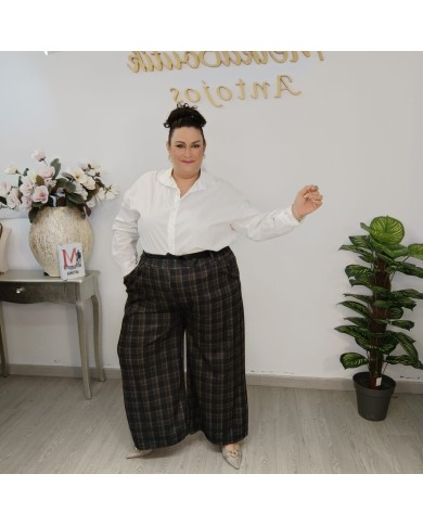 Pantalón Cuadros Ancho - Palazzo Cintura Alta Talla Grande
