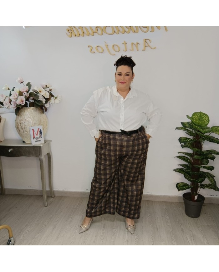 Pantalón Cuadros Ancho - Palazzo Cintura Alta Talla Grande