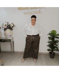 Pantalón Cuadros Ancho - Palazzo Cintura Alta Talla Grande