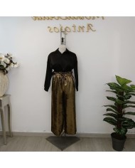 Pantalón Palazzo Fiesta Brillo - Laminado Dorado/Plateado