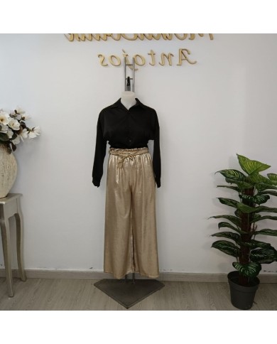 Pantalón Palazzo Fiesta Brillo - Laminado Dorado/Plateado