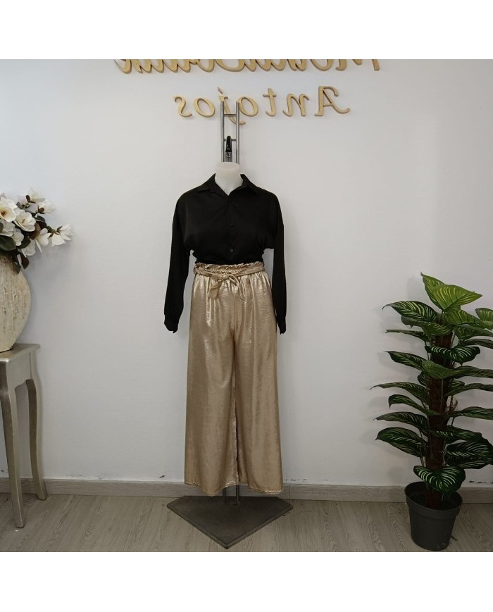 Pantalón Palazzo Fiesta Brillo - Laminado Dorado/Plateado