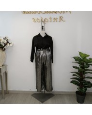 Pantalón Palazzo Fiesta Brillo - Laminado Dorado/Plateado