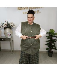 Chaleco Goya de Punto con Botones y Cinturón - Tallas Grandes