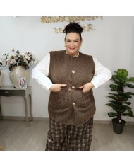 Chaleco Goya de Punto con Botones y Cinturón - Tallas Grandes