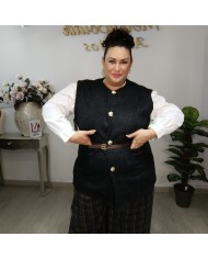 Chaleco Goya de Punto con Botones y Cinturón - Tallas Grandes