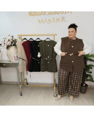 Chaleco Goya de Punto con Botones y Cinturón - Tallas Grandes