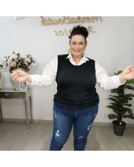 Chaleco Plumas - Jersey Punto Pelo Sintético - Burdeos/Negro