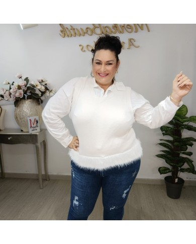 Chaleco Plumas - Jersey Punto Pelo Sintético - Burdeos/Negro