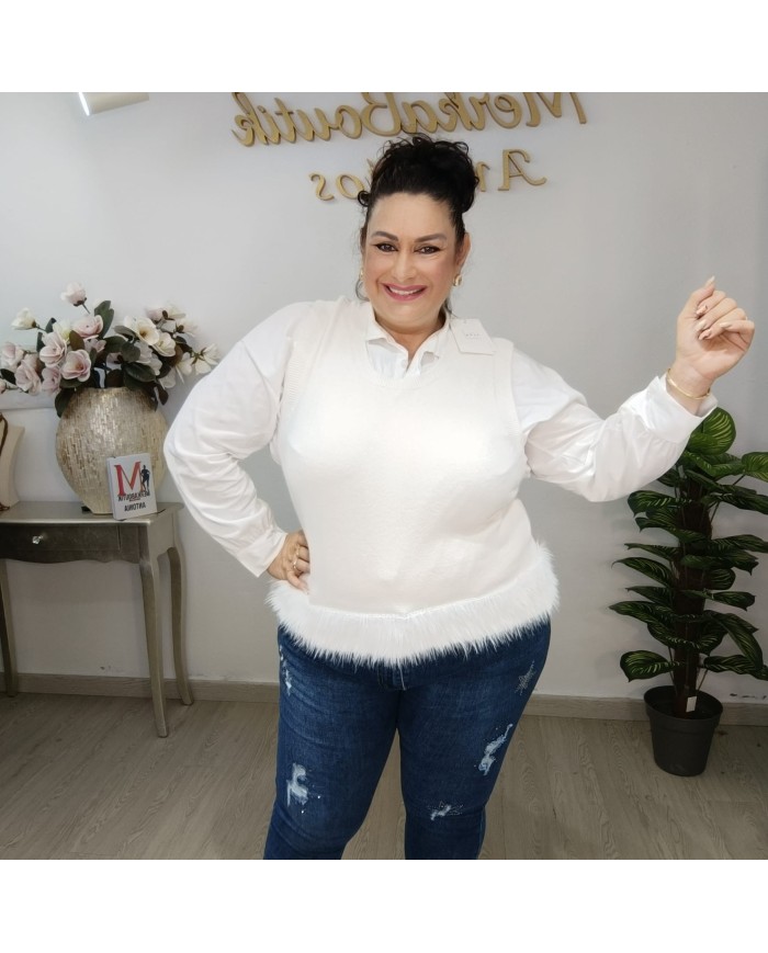 Chaleco Plumas - Jersey Punto Pelo Sintético - Burdeos/Negro