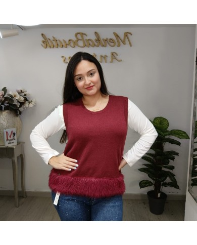 Chaleco Plumas - Jersey Punto Pelo Sintético - Burdeos/Negro