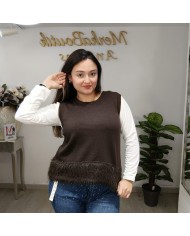 Chaleco Plumas - Jersey Punto Pelo Sintético - Burdeos/Negro