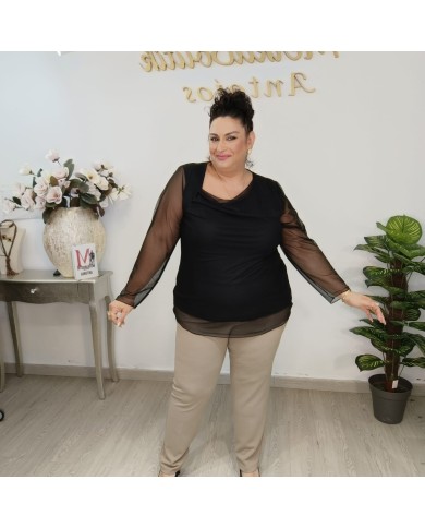 Blusa Gasa Lisa - Cuello Desbocado Transparente Talla Grande Blusa Gasa Lisa - Cuello Desbocado Transparente Talla Grande