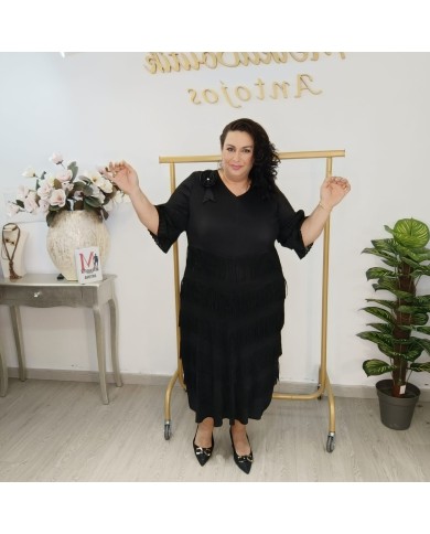 Vestido Plisado Flecos Midi - Talla Grande Boho-Chic Vestido Plisado Flecos Midi - Talla Grande Boho-Chic