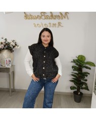 Chaquetilla Estelar - Chaleco Tweed Elegante Botones Dorados