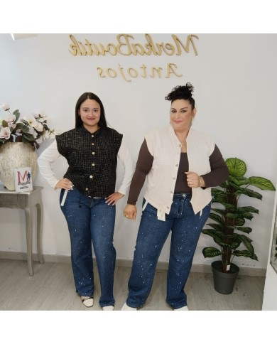 Chaquetilla Estelar - Chaleco Tweed Elegante Botones Dorados