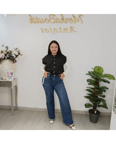 Pantalón Vaquero Campana Brillo - Wide Leg Talla Grande Pantalón Vaquero Campana Brillo - Wide Leg Talla Grande